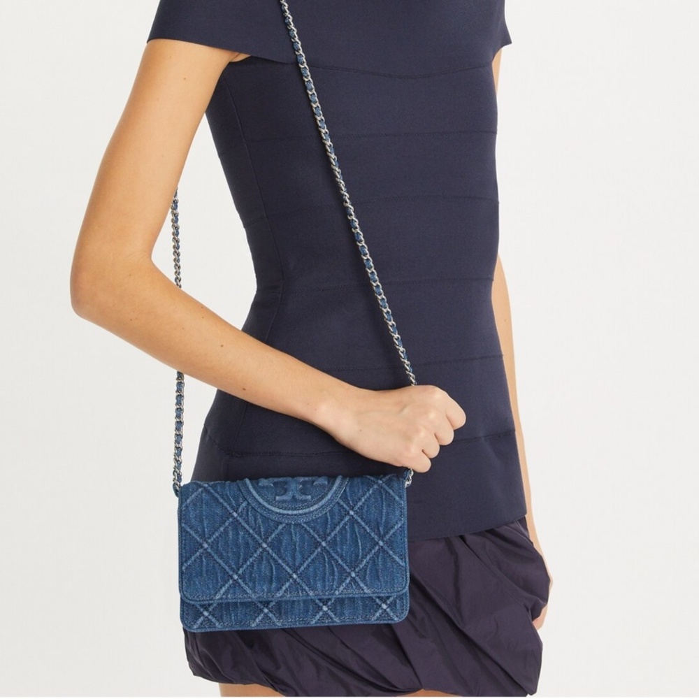 Tory Burch Fleming Soft Convertible Small Denim Bag
